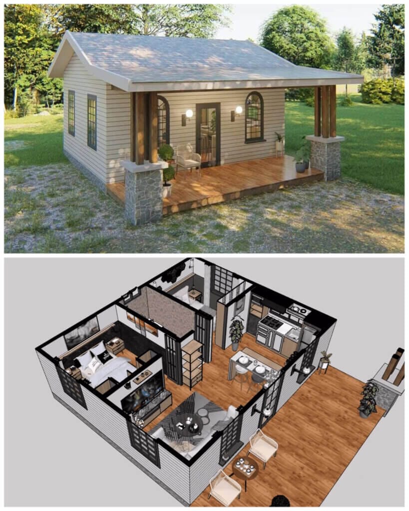 I would like some floor plans for a small house with a fifth wheel design.
