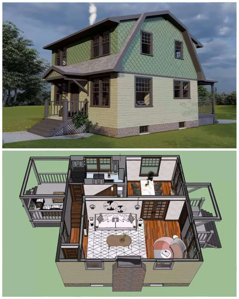 Floor plans for tiny houses with four bedrooms.