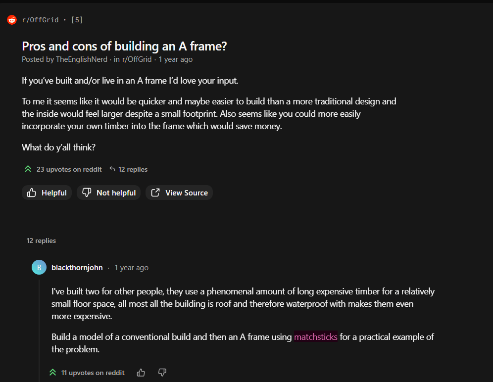 Pros and cons of building an A frame?