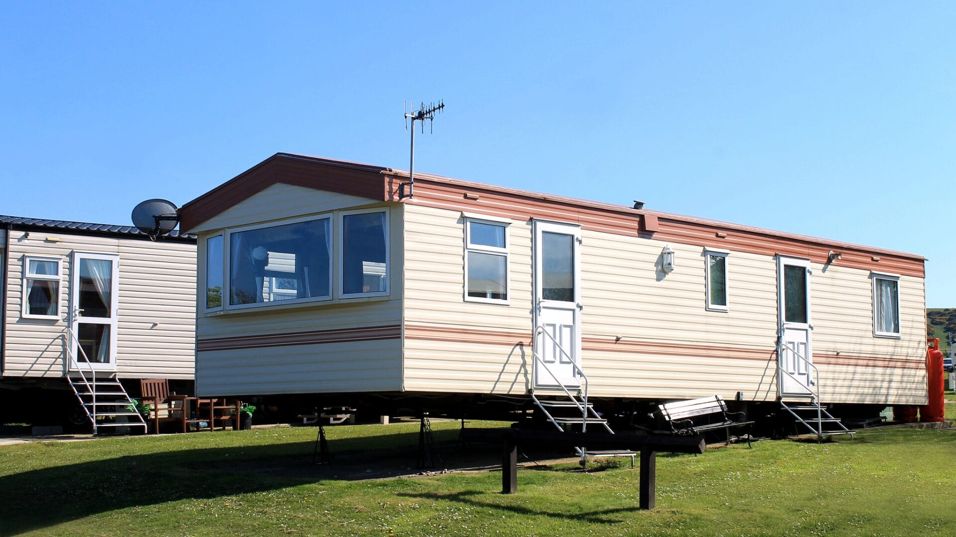 Modern caravans in use viewed from the side.
