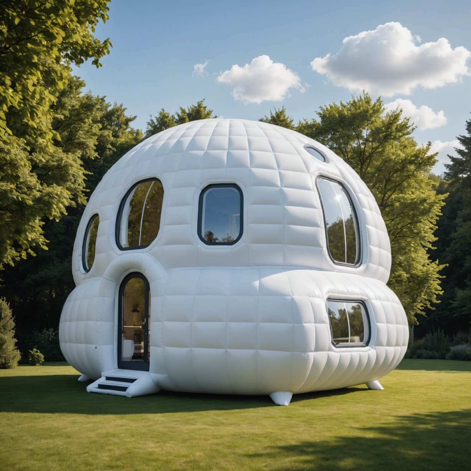 Original and innovative concept for a white inflatable house.