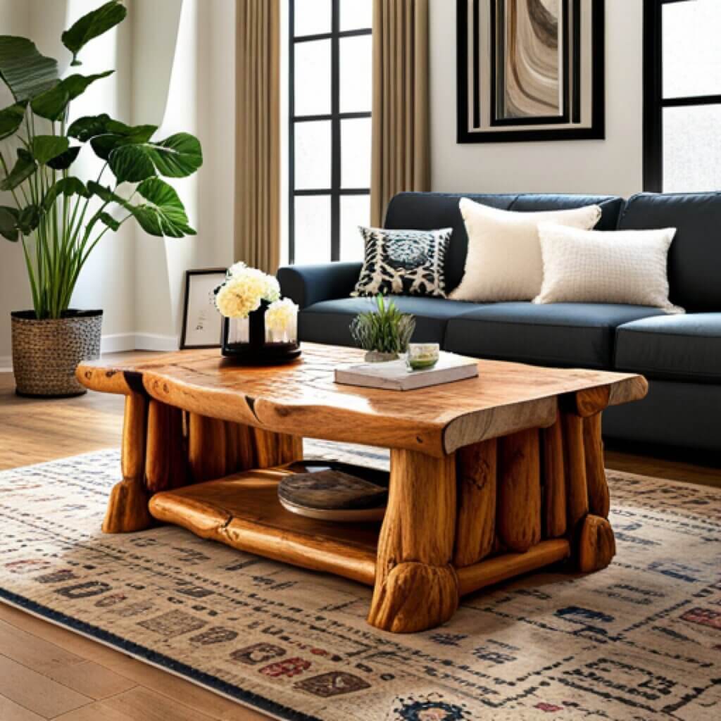 Impressive Design of a Coffee Table Made of Wood Logs
