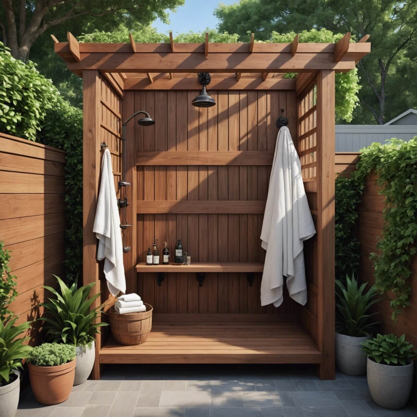 Outdoor Shower with Rustic Cottage Style