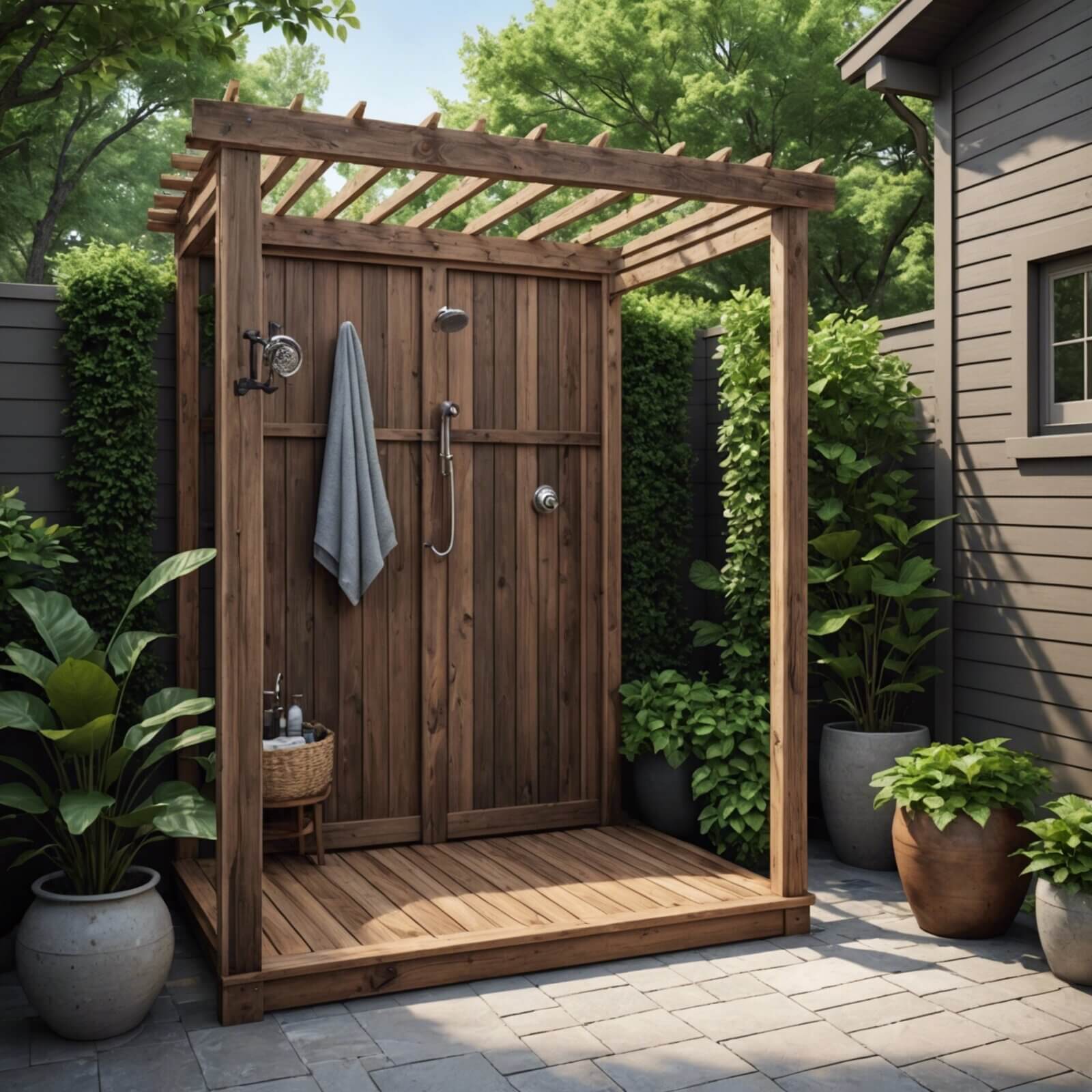 Create your own freestanding outdoor showers.