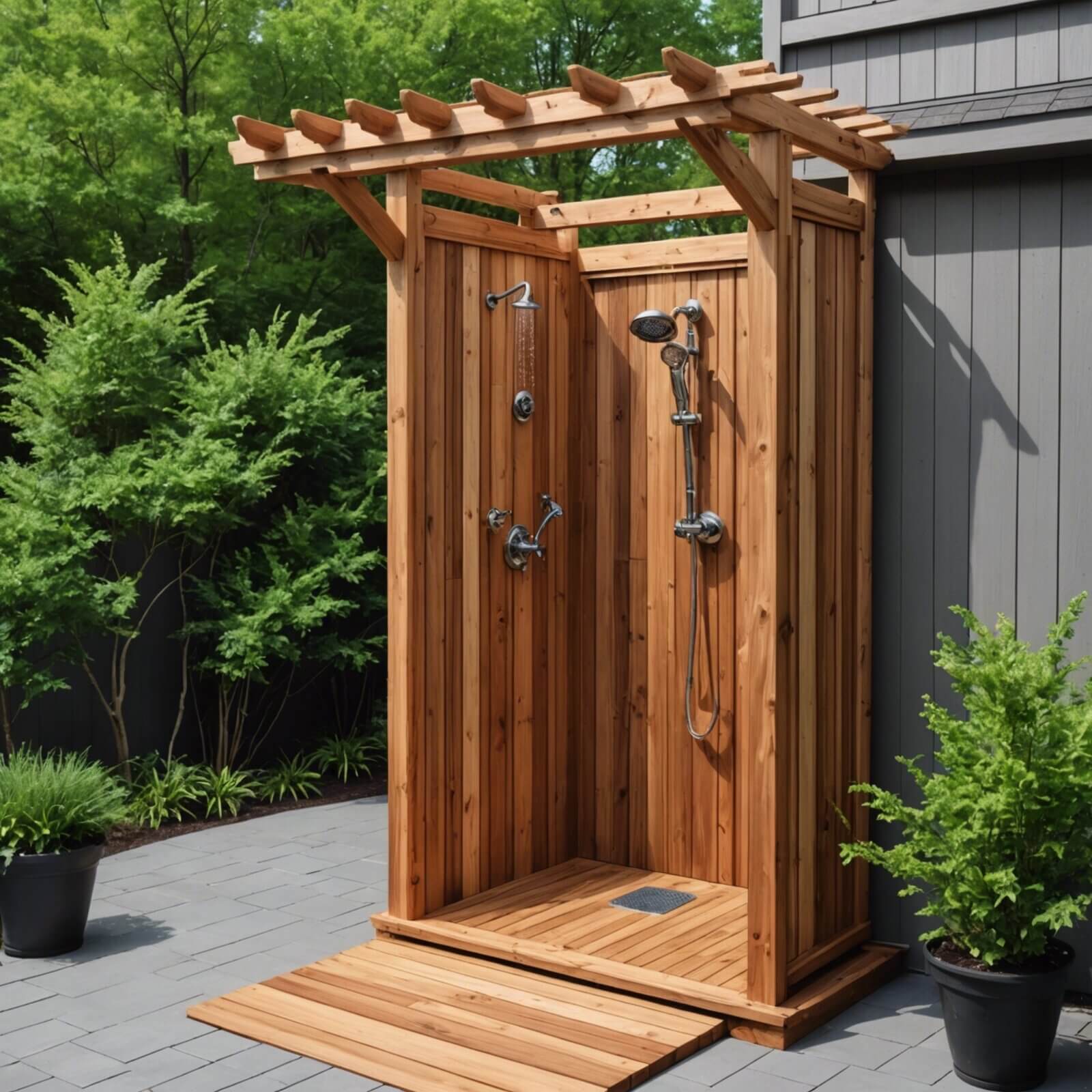 Experience the ultimate luxury with our exquisite handmade Cedar Outdoor Shower.