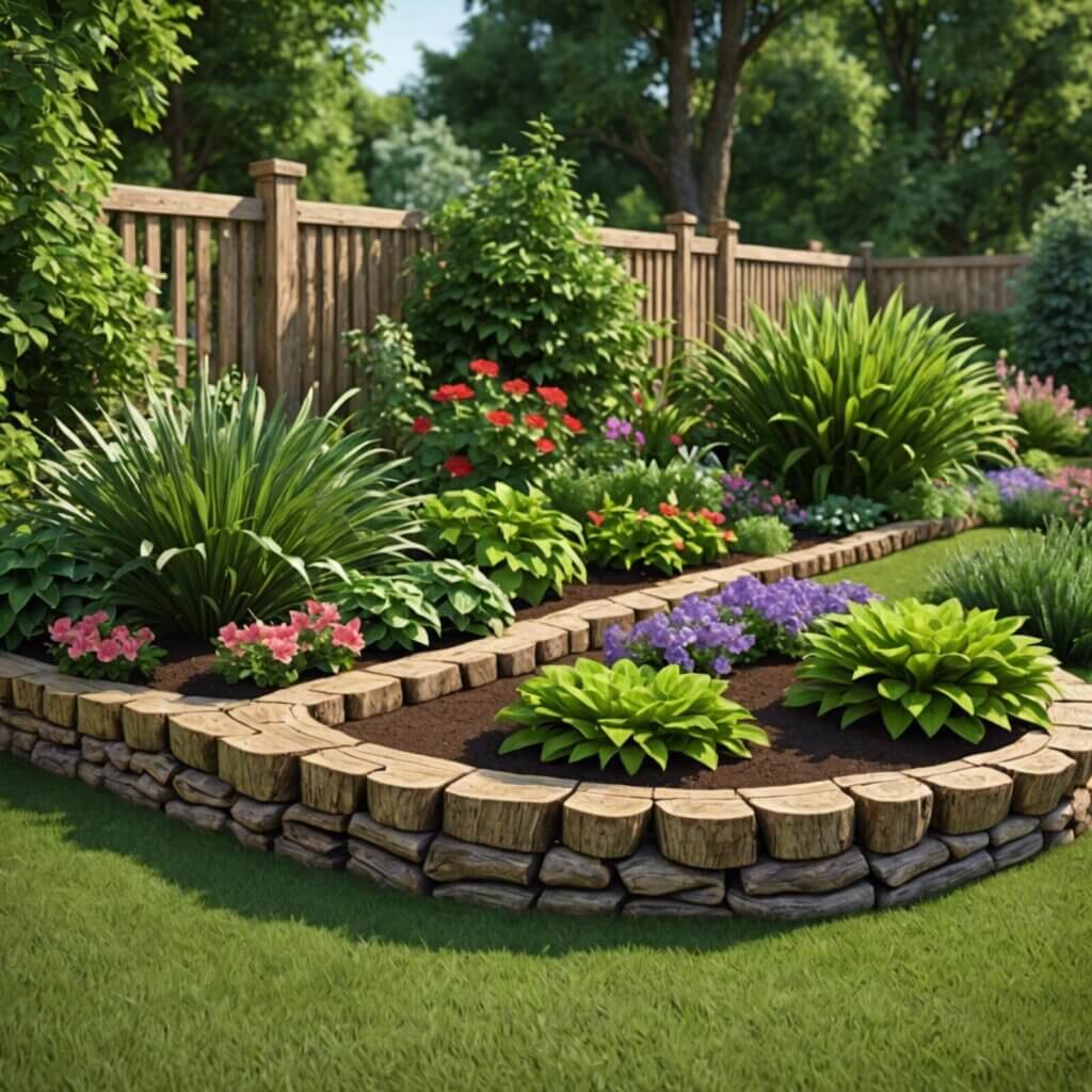 Enhance your garden with decorative log edging.