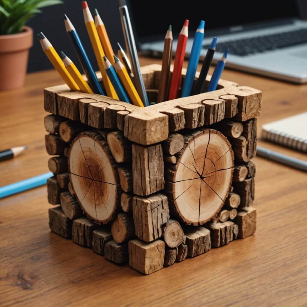 Pencil holders for logs