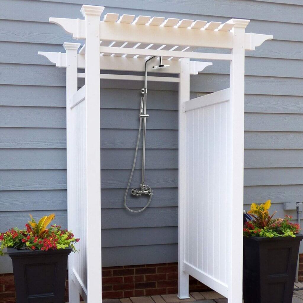 Coolest DIY Outdoor Shower Designs for Your Yard Introducing our premium Oceanside Vinyl Shower Kit Enclosure!