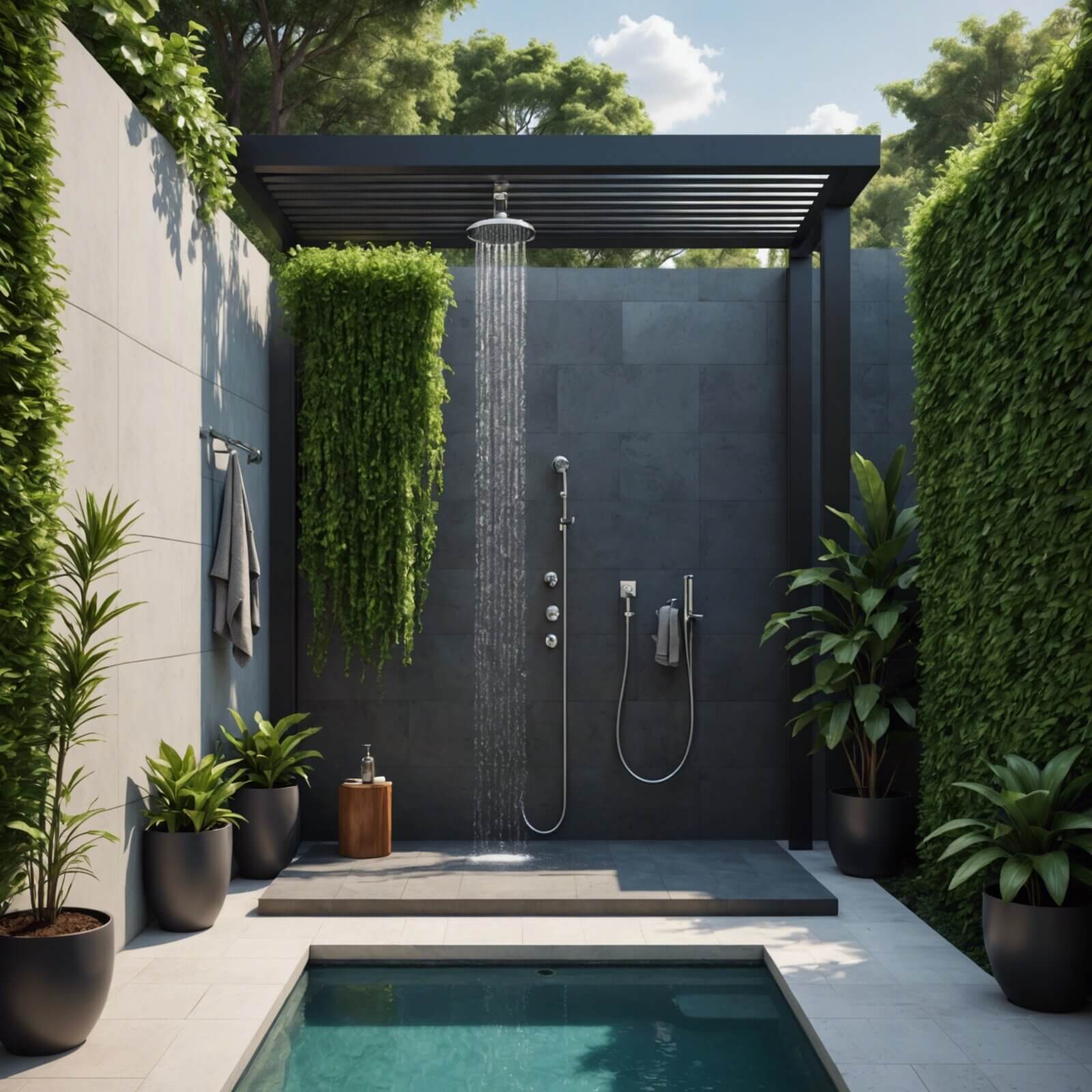 An open-air outdoor shower.