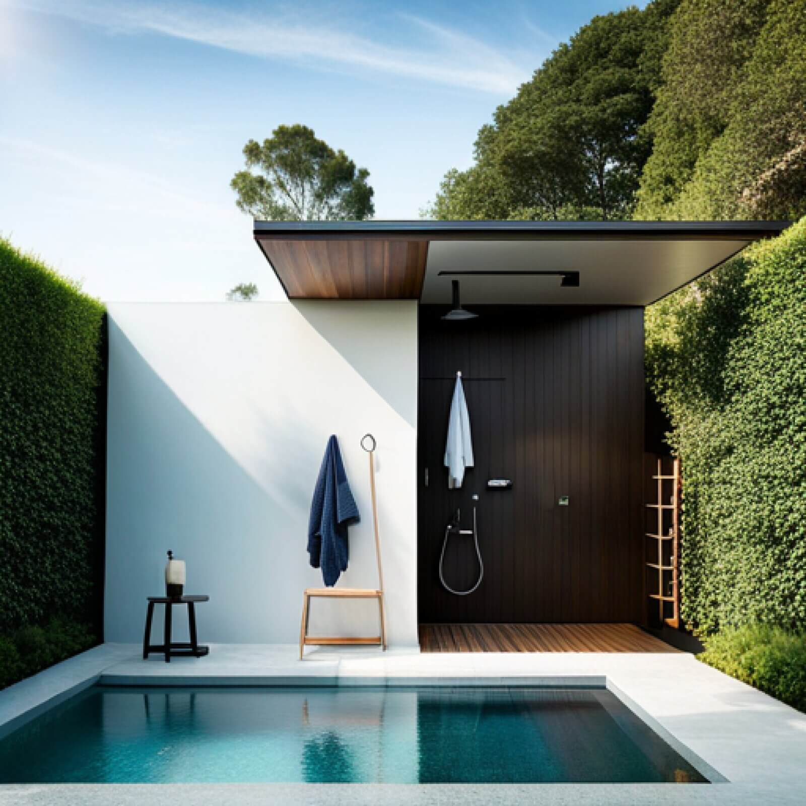 Outdoor Shower with Open Air Wall