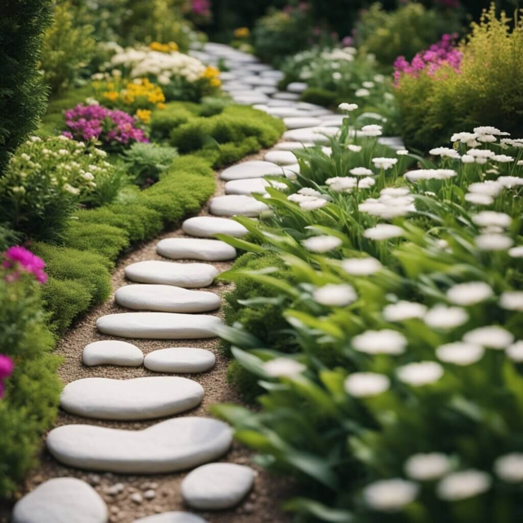 White stone pathways for a garden