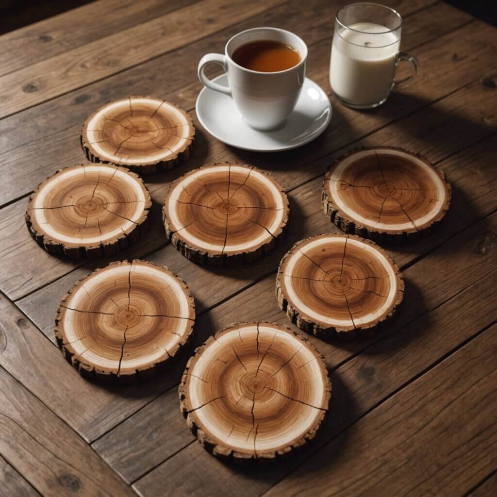 Coasters made of wood logs are a great addition to your home decor.