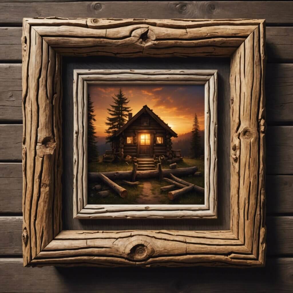 Picture frames made from wood logs