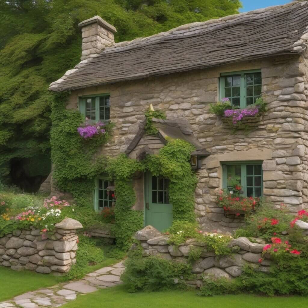 Constructing a stone cottage.