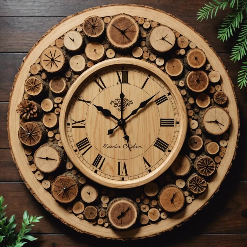 Exquisite wooden slice clock, meticulously crafted by hand.
