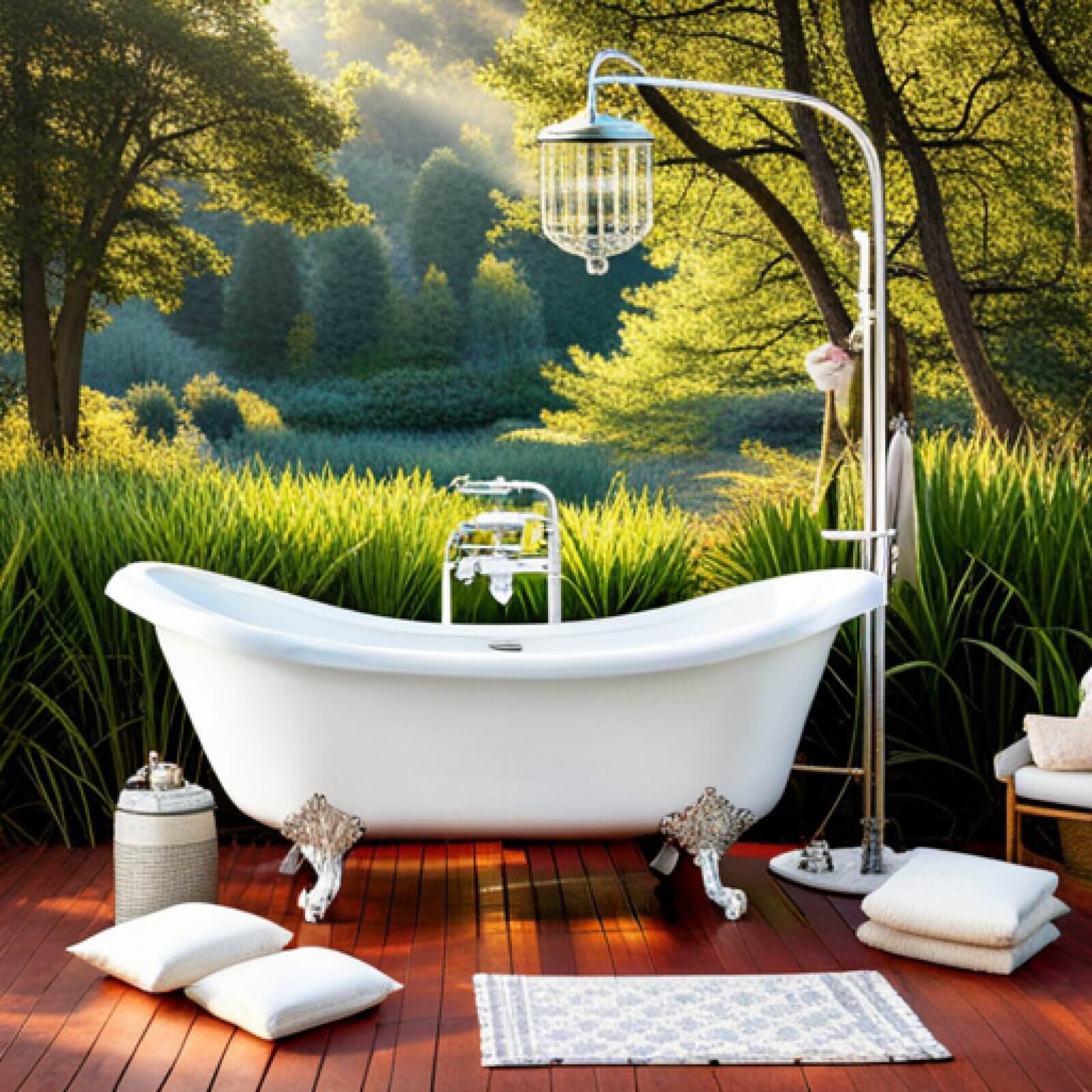 Luxuriate in the exquisite pleasure of an outdoor claw-foot bathtub.