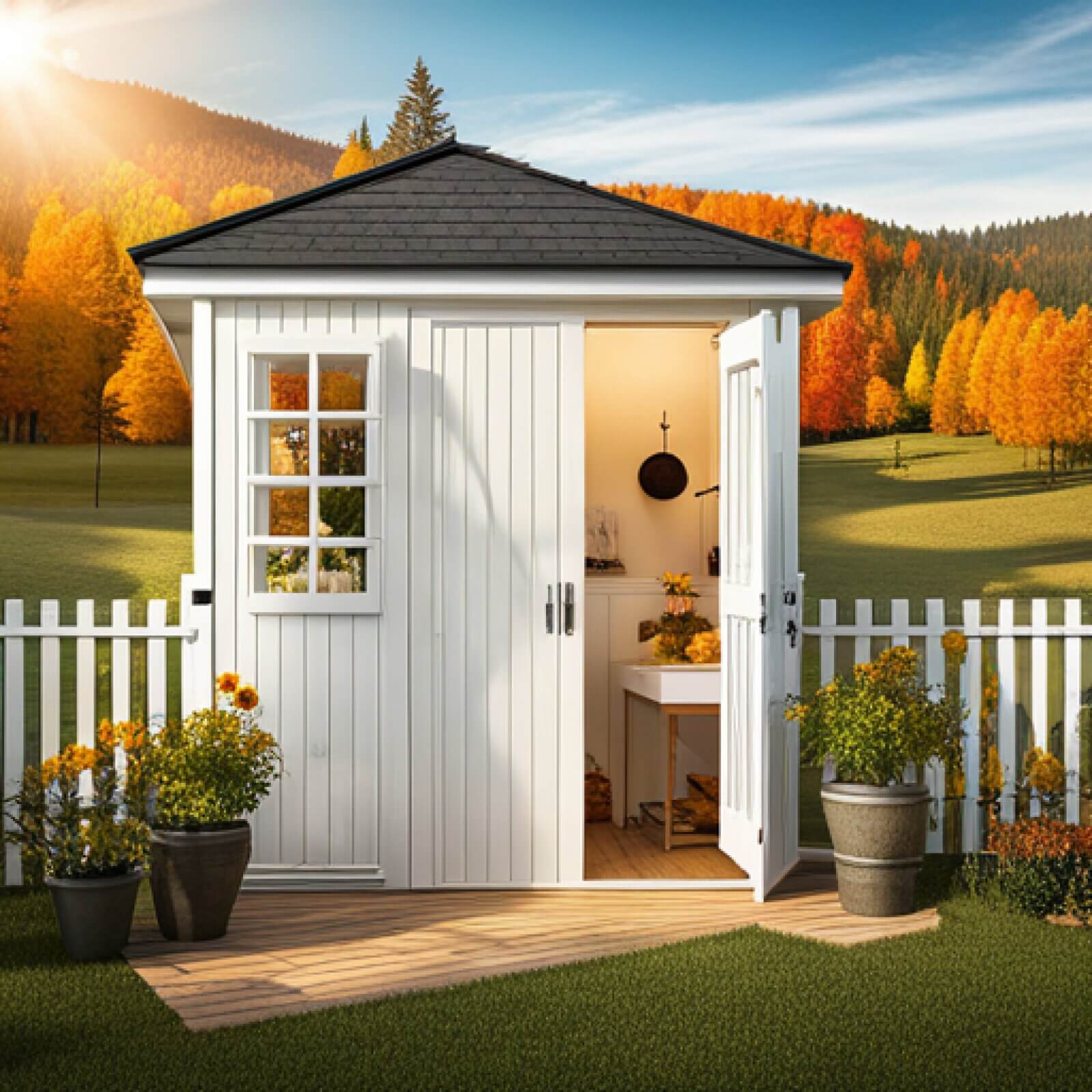 Experience the unique sensation of showering outdoors with a beautifully crafted picket fence shower. 