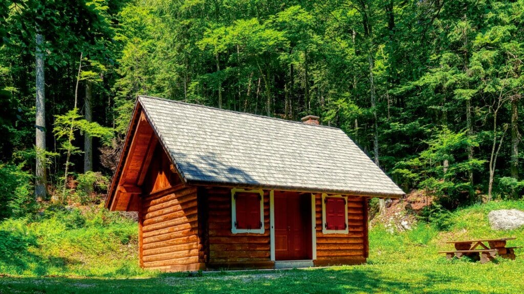 Compact timber-framed dwelling.