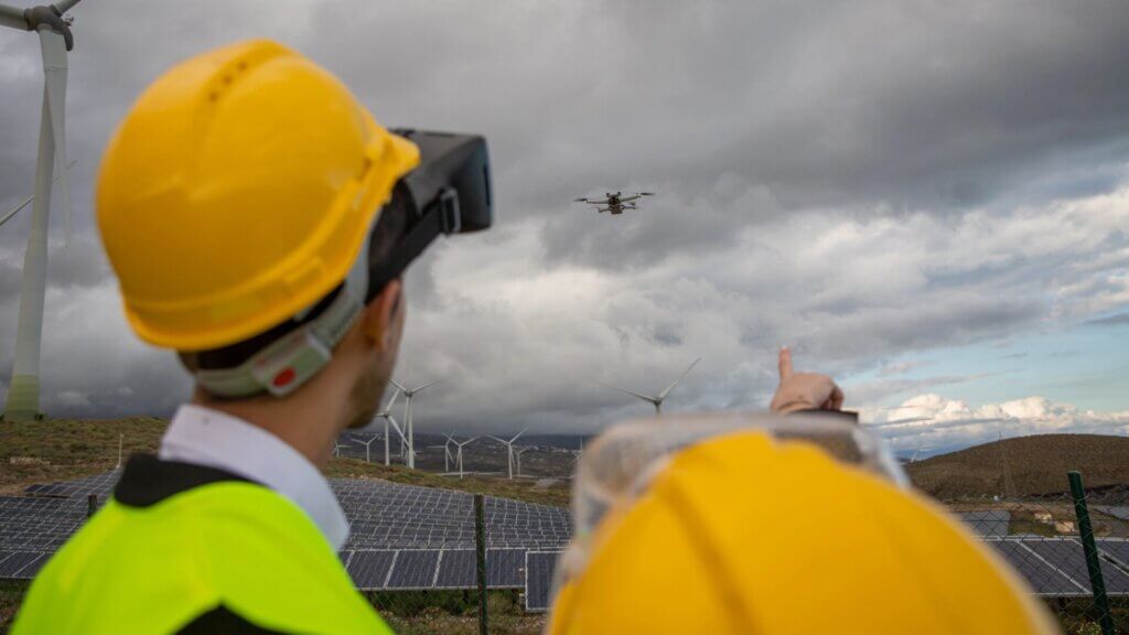 flying a drone at a solar power plant
