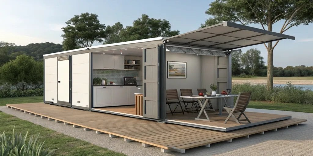 Foldable Outdoor Deck for Portable Homes