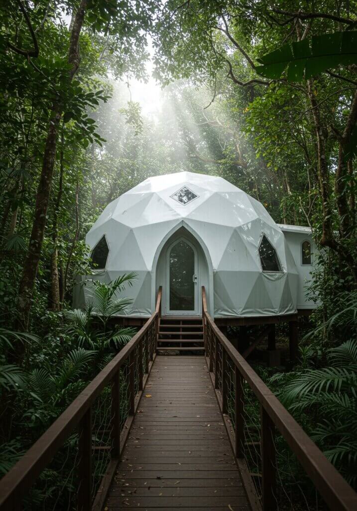 Dome Cabin Nestled in Verdant Jungle