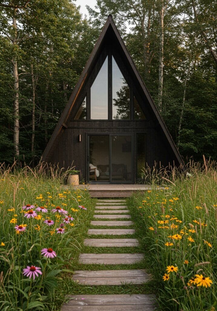 Dark Wood Scandinavian Tiny A-Frame Cabin