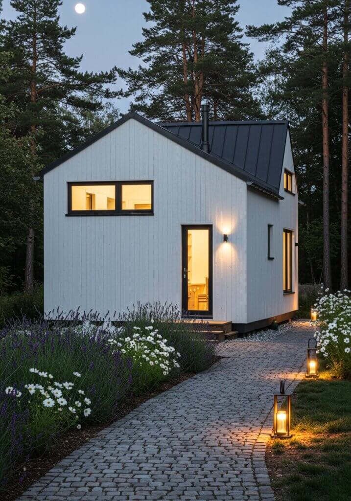 Moonlit Scandinavian Tiny Cottage Retreat