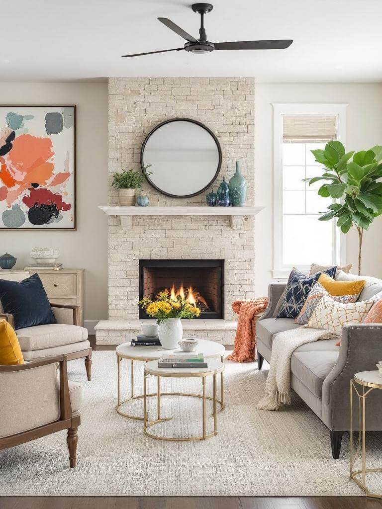 19. Sophisticated Ledge Stone Fireplace Living Room