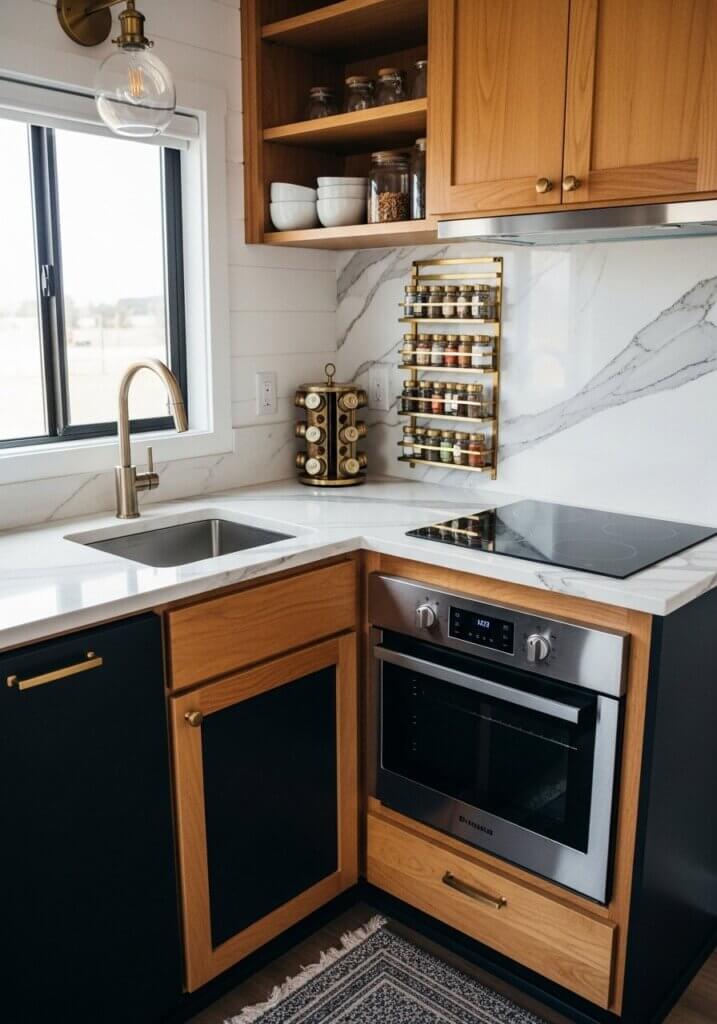19_Corner Sink Classic Brass Spice Rack Kitchen