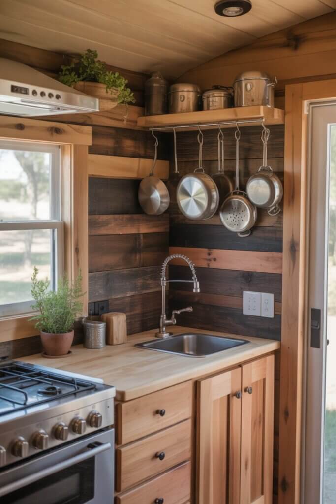 26_Ceiling Pot Rack Barnwood Rustic Kitchen