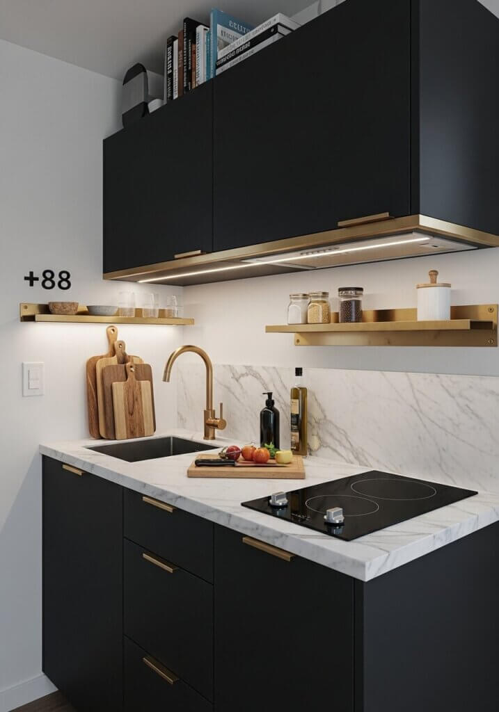 28_Thin-Shelf Solution Brass-Trimmed Kitchen