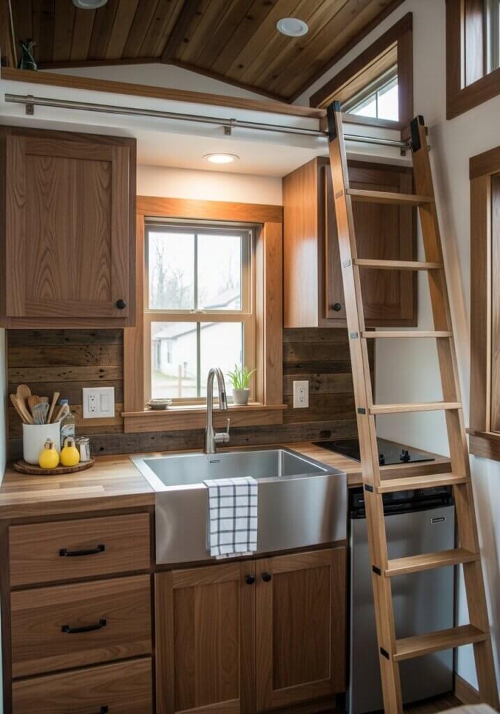 44_Sliding Ladder Loft Reclaimed Wood Kitchen