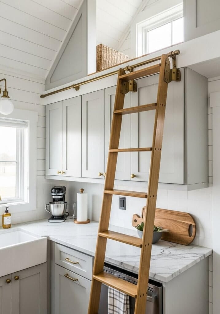 45_Library Ladder Luxe Brass Ladder Kitchen