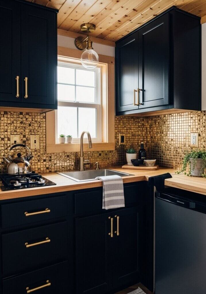 47_Brass Glam Glow Mosaic Tiled Kitchen