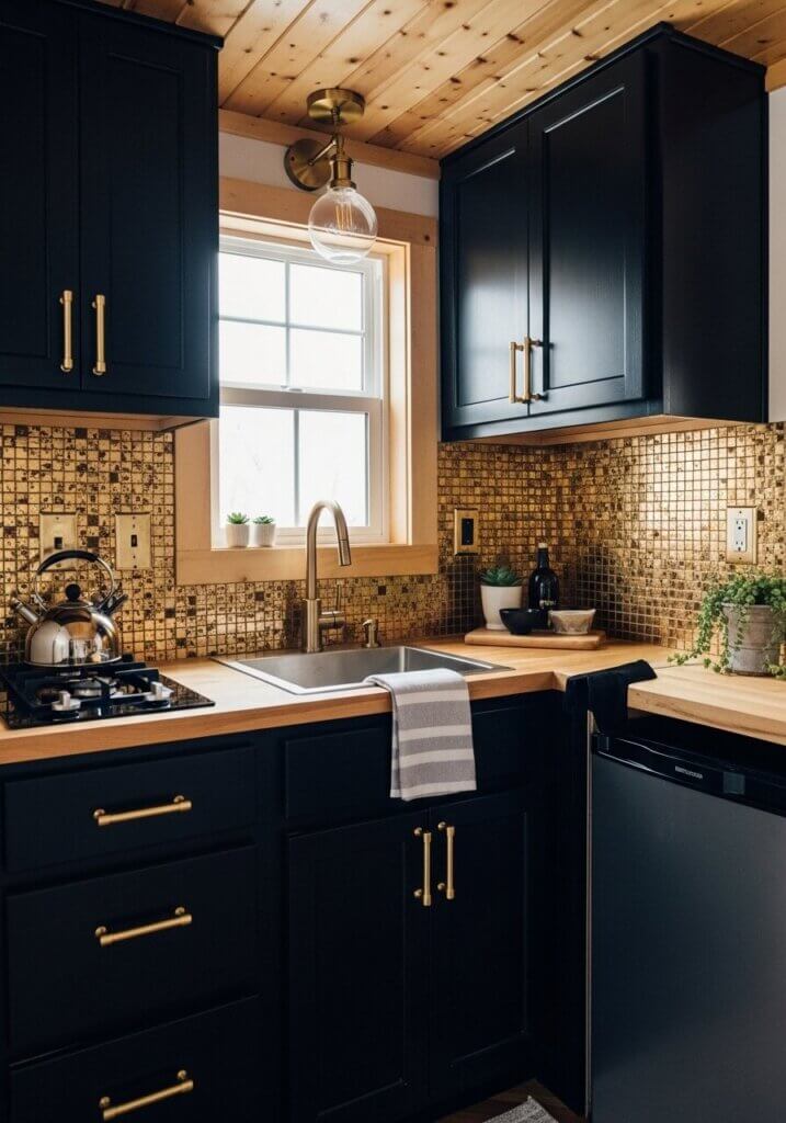 47_Brass Glam Glow Mosaic Tiled Kitchen