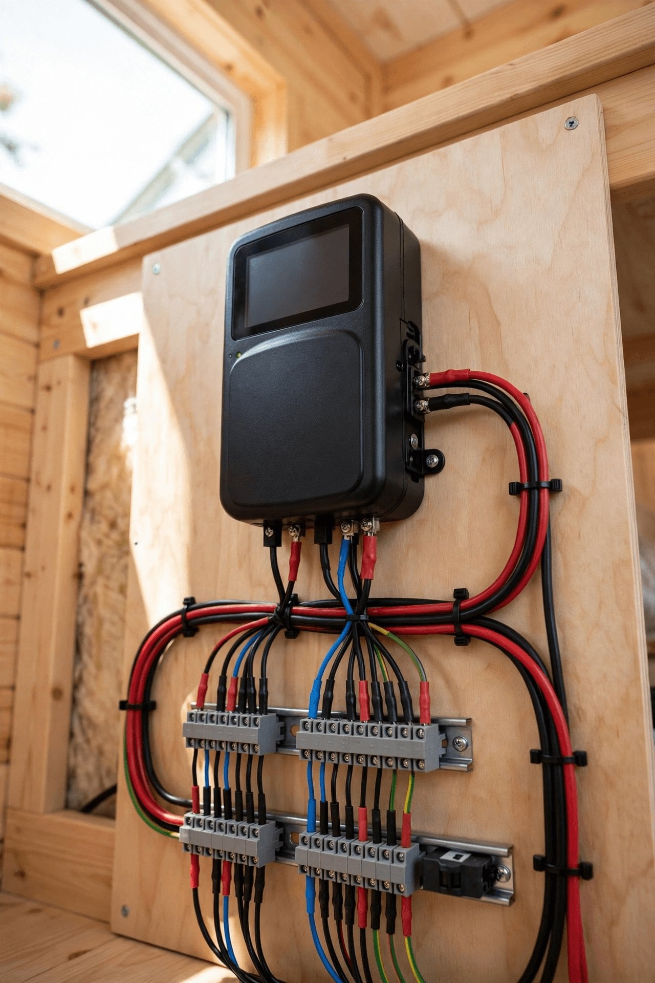 12v vs 120v off grid tiny house hybrid system layout compared in a pin graphic