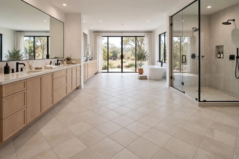 12x24 bathroom tile layout: herringbone pattern used as a feature floor