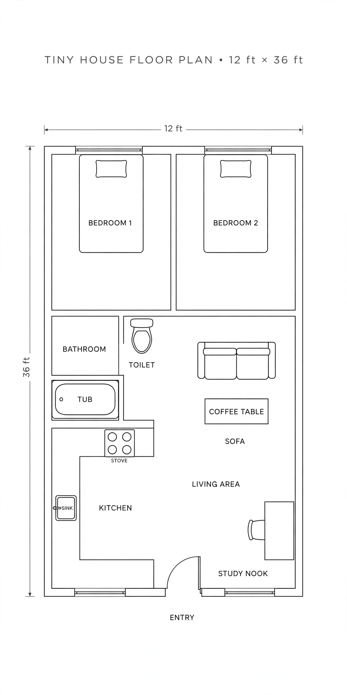 12x36 tiny house floor plans