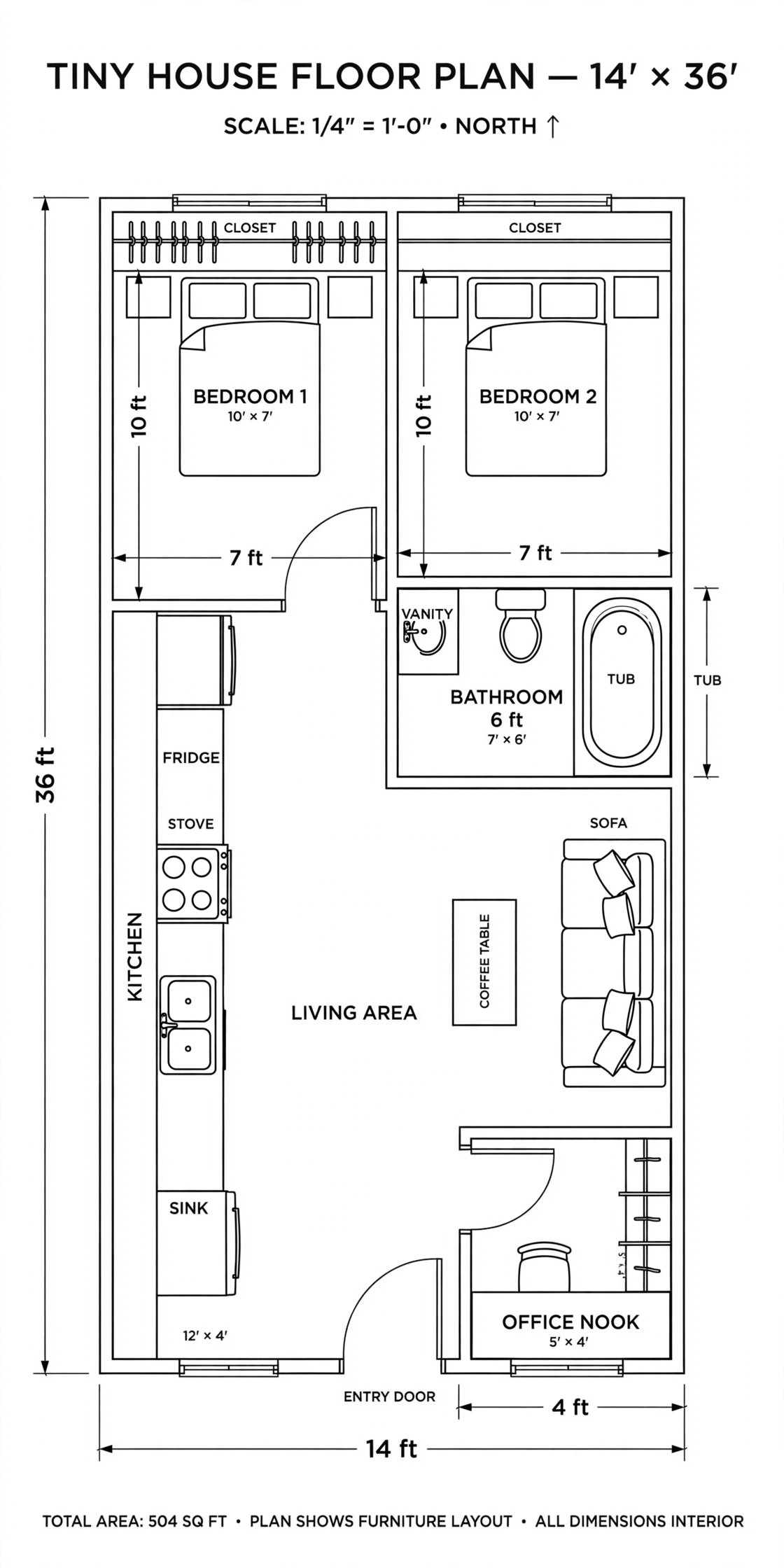 14x36 tiny house floor plans