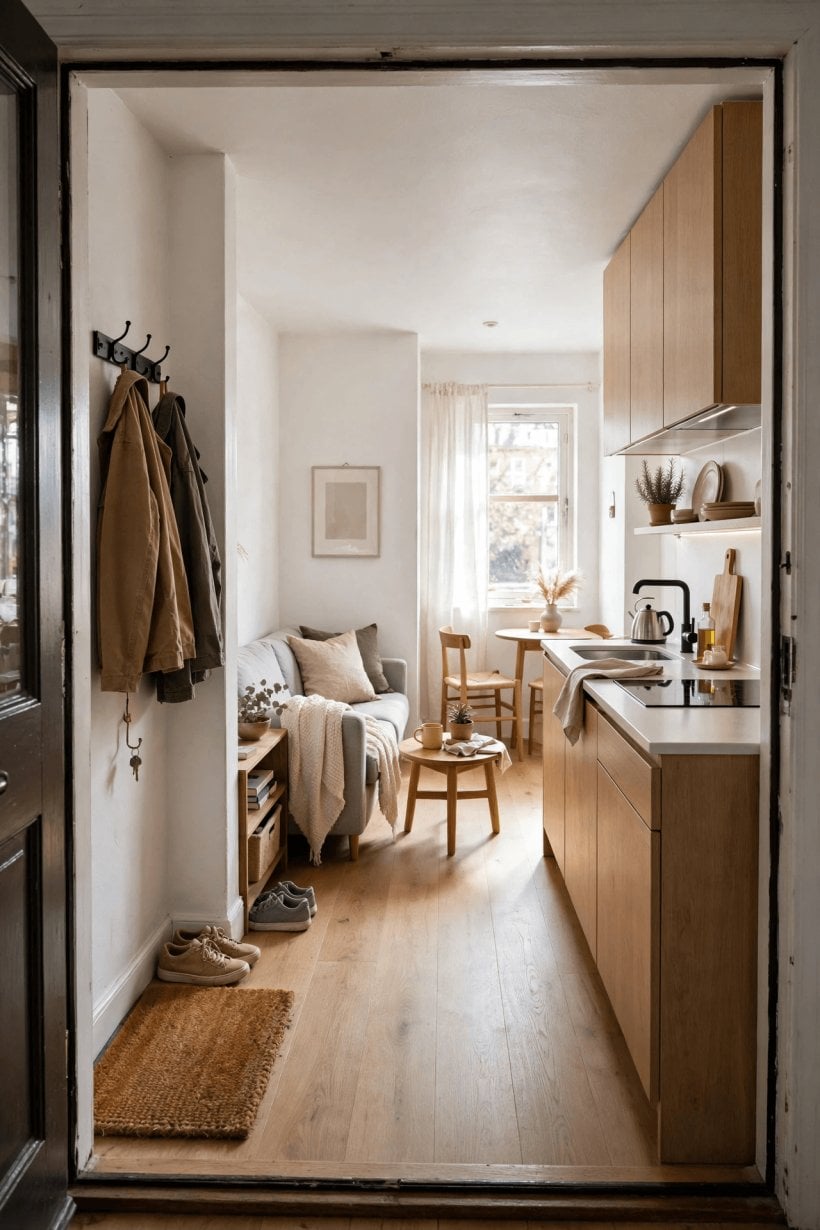 400 sq ft house plans photos of an open plan living space with a one-wall kitchen and loft