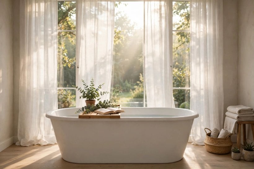 air jet tubs guide: a finished air jet tub installation with tiled surround and screen