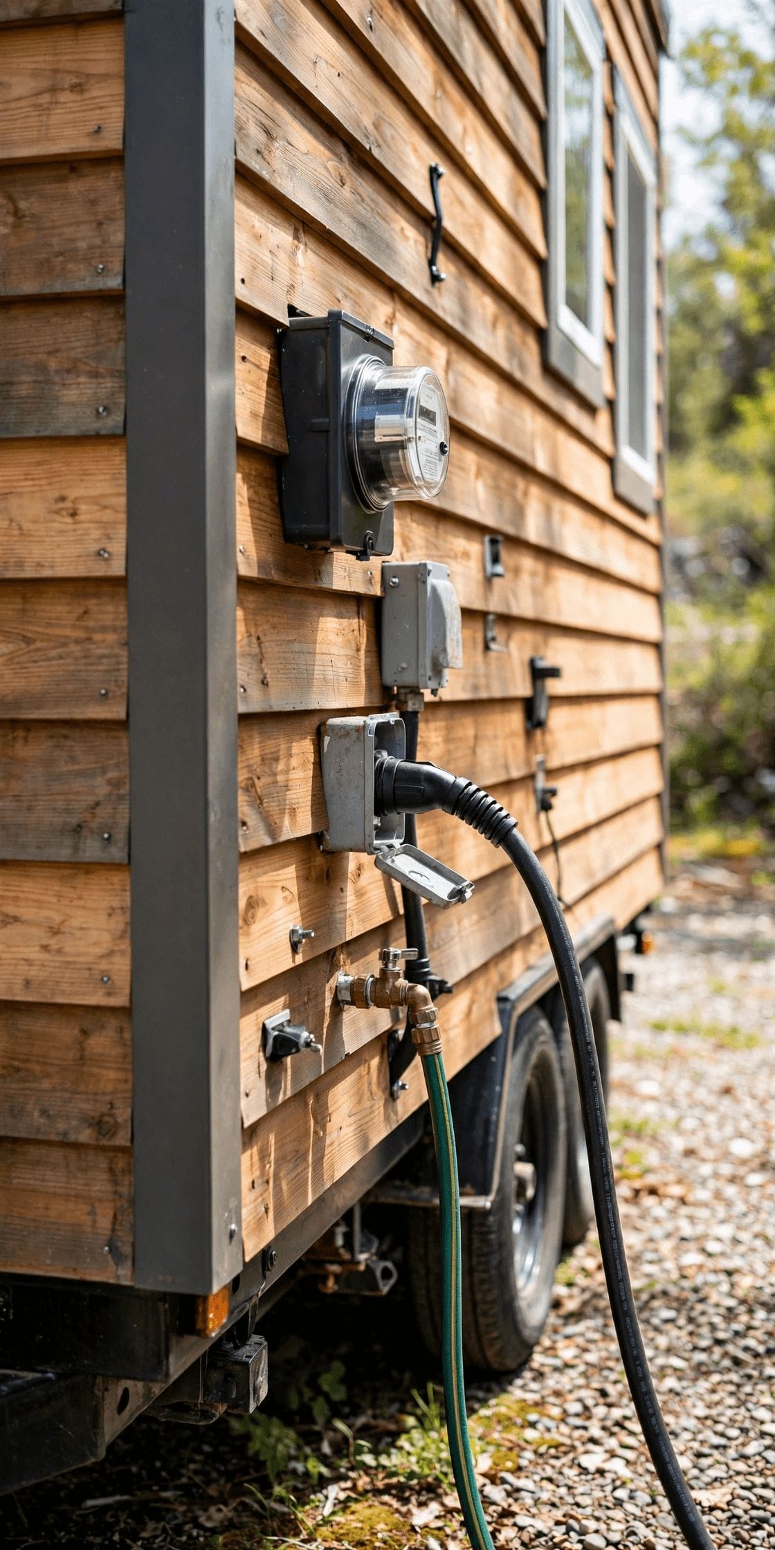 annual cost tiny house living pin showing a monthly budget for land, utilities and seasonal costs