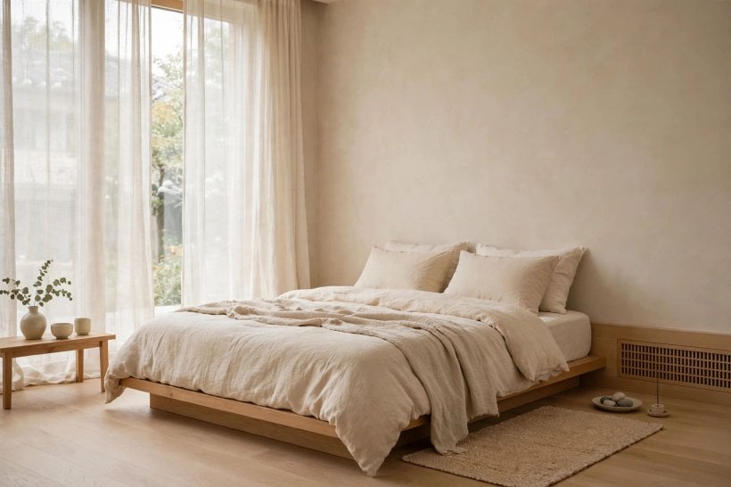 asian inspired rooms: warm paper lamp light in a bedroom