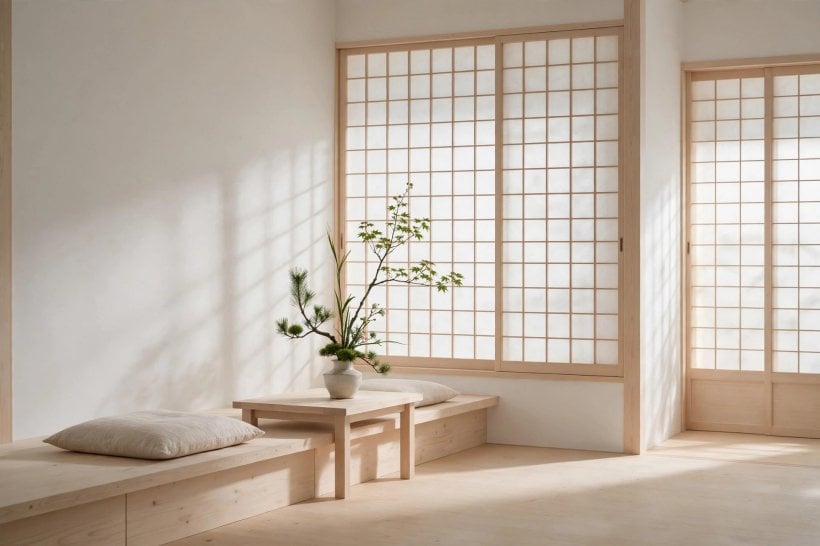 asian decor ideas: low sofa facing a garden window