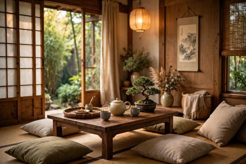 asian decor ideas: paper lanterns and soft evening light