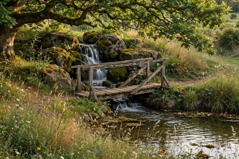backyard pond waterfall ideas: clear water over pebbles
