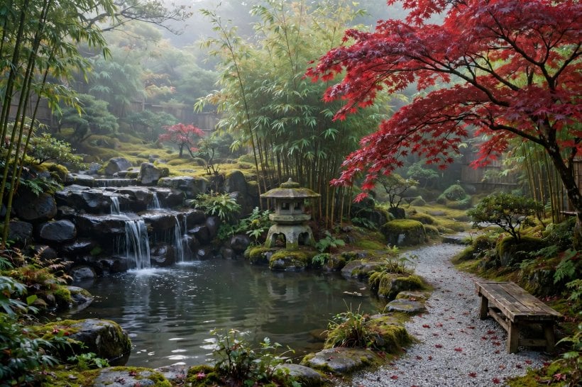 backyard pond waterfall ideas: marginal planting around still water