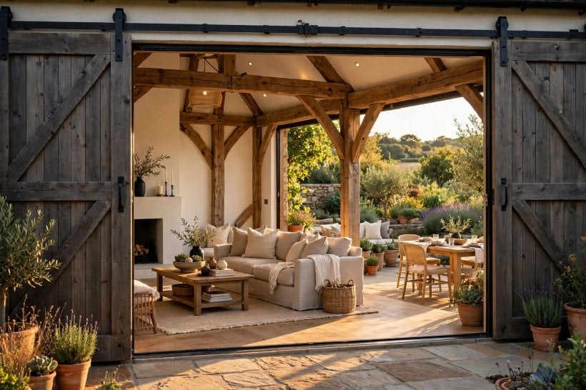 barns turned into homes: calm bedroom tucked under the eaves