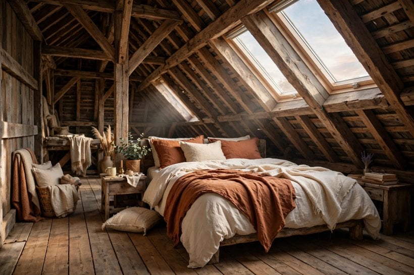 barns turned into homes: farmhouse kitchen and long dining table in a barn conversion