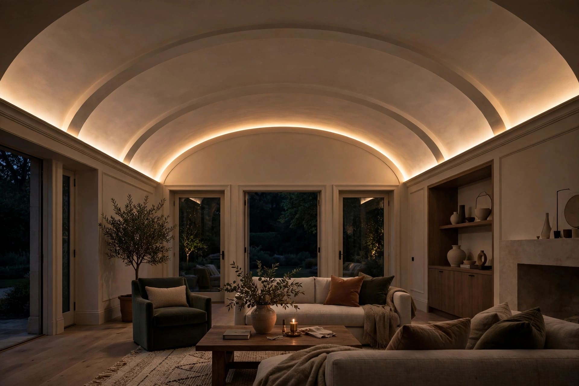 barrel vault: cove lighting washing up the curve